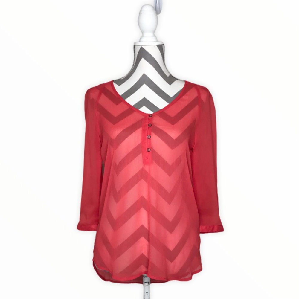 Urban Outfitters-“Kimchi Blue”-Coral/Red Sheer Blouse-EUC-Sz Small